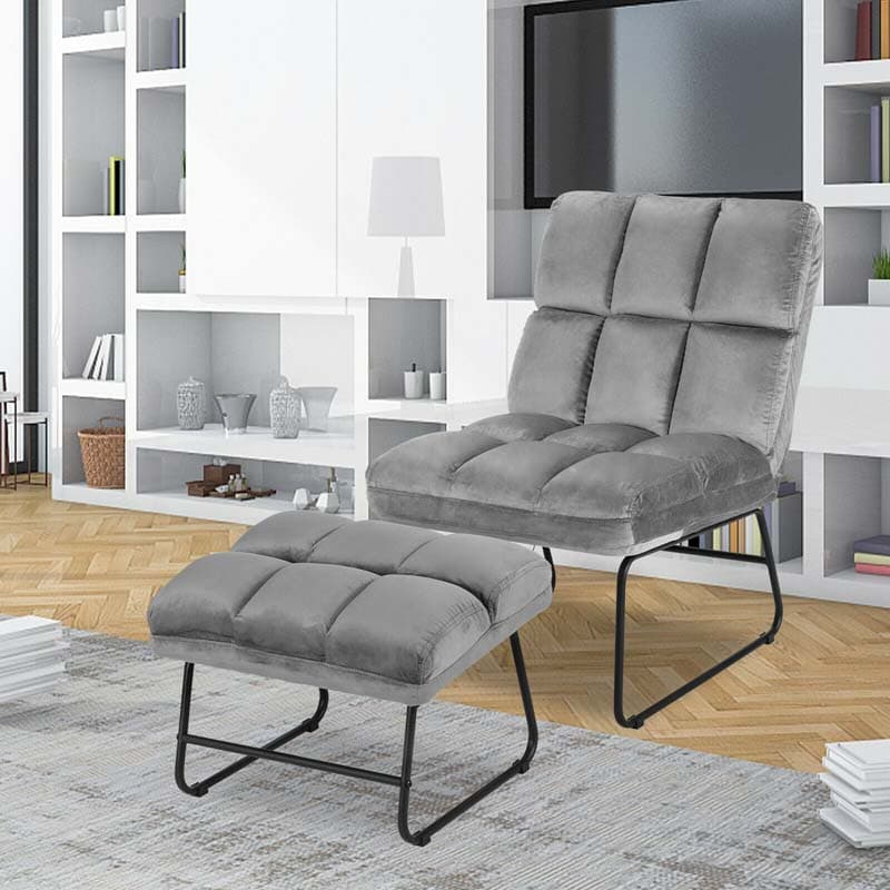 Massage Velvet Accent Sofa Chair with Ottoman, Electric Massage Couch for Living Room