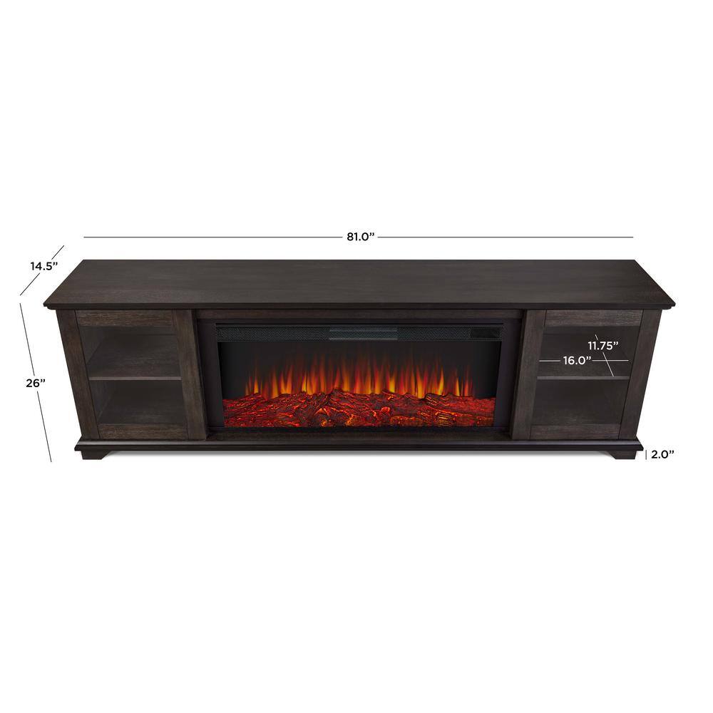 Real Flame Benjamin 81 in. Freestanding Wood Electric Fireplace TV Stand in Weathered Wood 5110E-WWD