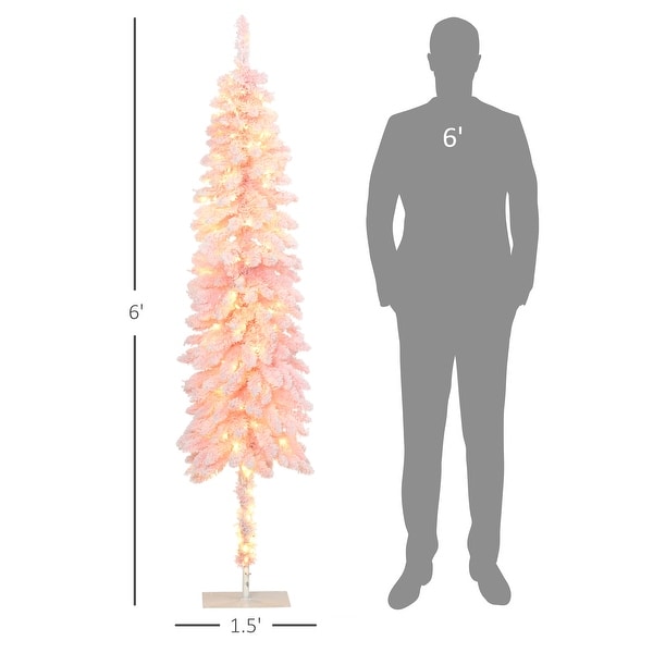 HOMCOM 6ft Tall Pencil Prelit Artificial Christmas Tree Holiday Décor with 703 Snow Flocked Branches，Pink