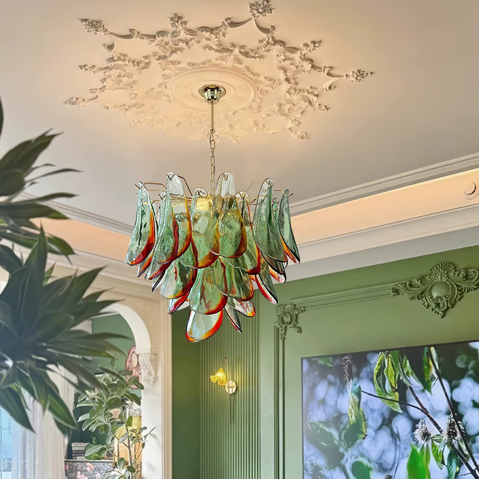 Emerald Flame Murano Glass Chandelier