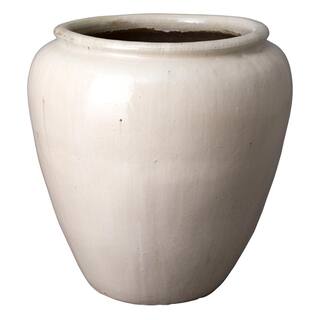 Emissary 30 in. L x 30 in. H Distressed White Ceramic Round Planter with Drainage Hole 12174WT-3