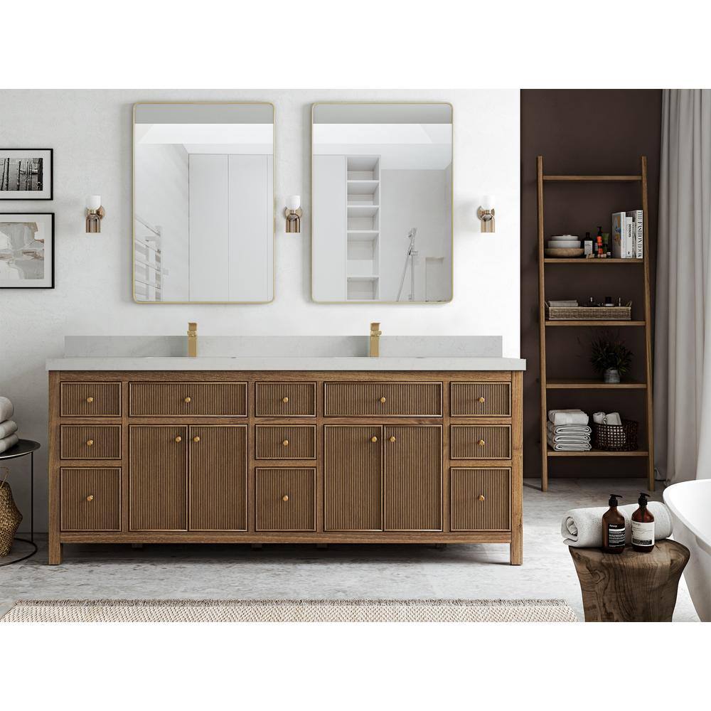 Willow Collections Sonoma Teak 84 in. W x 22 in. D x 36 in. H Double Sink Bath Vanity in Dark Teak with 2