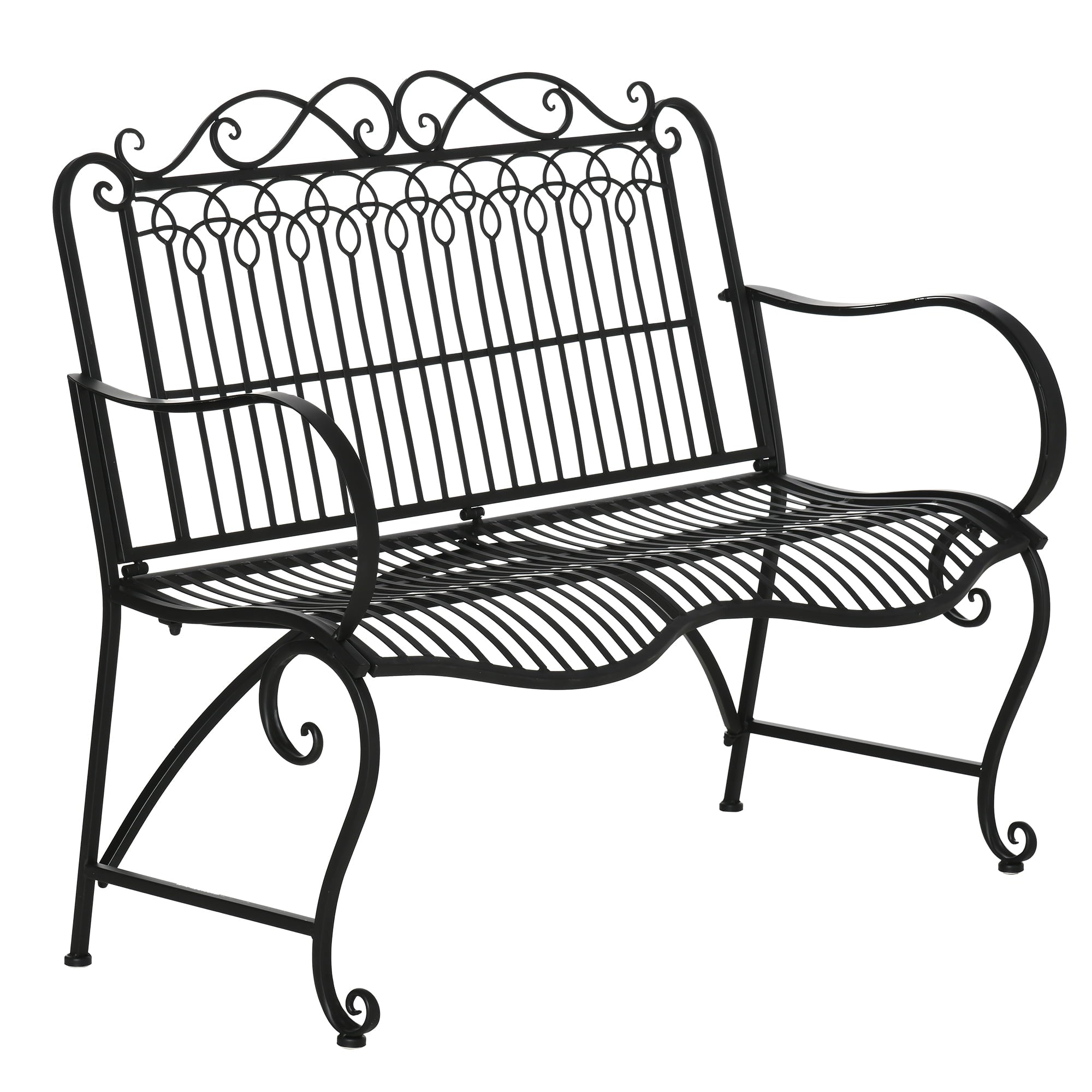 Outsunny Antique Garden Bench with Armrests & Back for Front Porch, Patio, Park, Lawn, Black