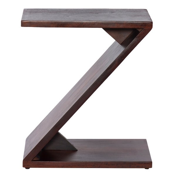 24 Inch Rectangular Mango Wood Side Table， Z Shaped Frame， Dark Brown