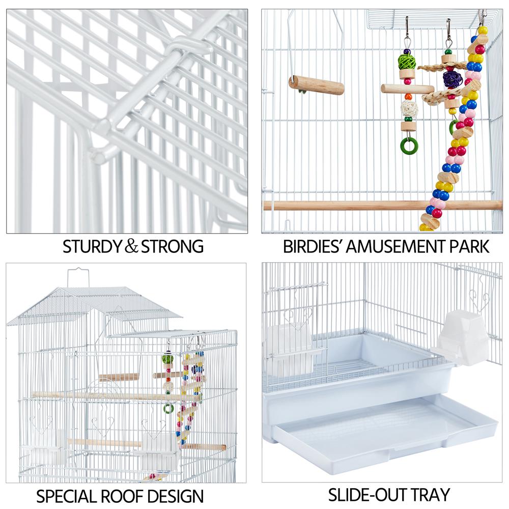 SmileMart 39  Metal Bird Cage with Perches and Toys White  Crowdfused