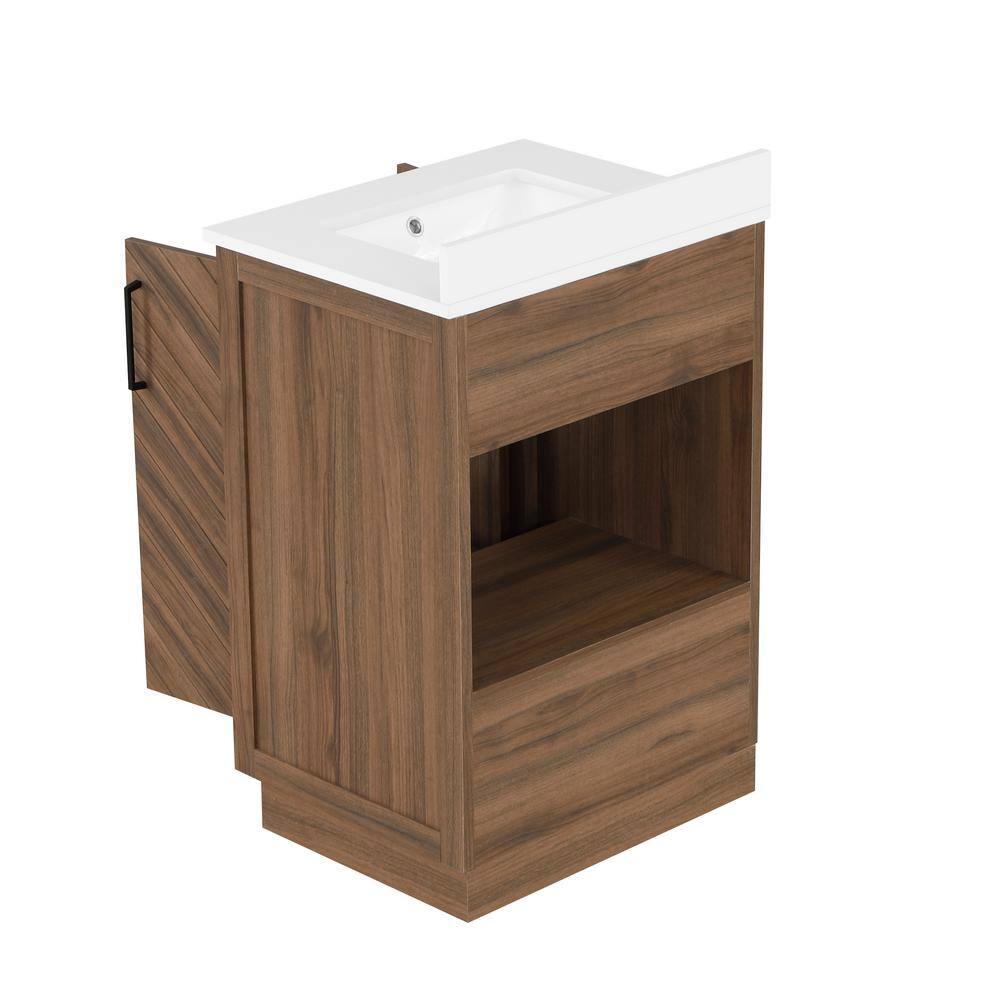 Glacier Bay Huckleberry 24 in. W x 19 in. D x 34.50 in. H Freestanding Vanity in Spiced Walnut with White Engineered Stone Top Huckleberry24SW