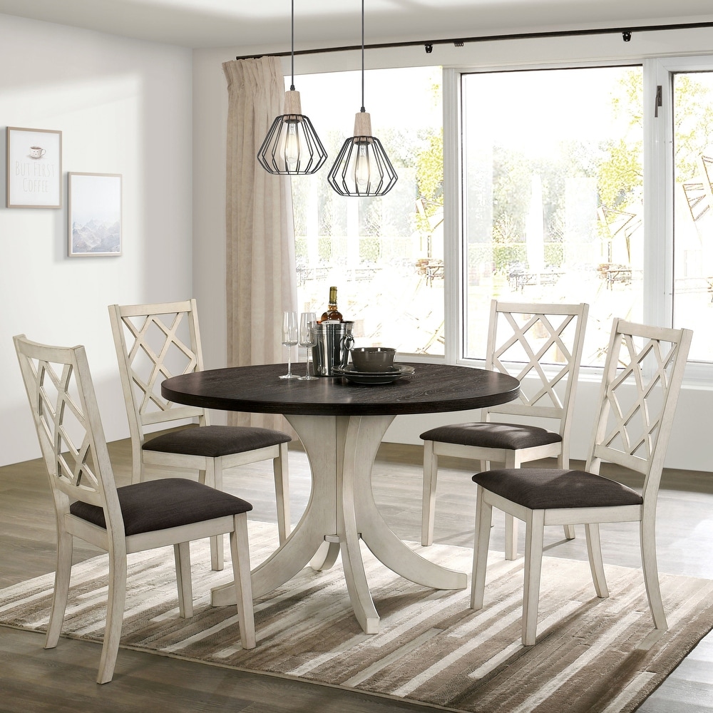 Joyfair Transitional White Solid Wood 5 Piece Dining Table Set by Furniture of America