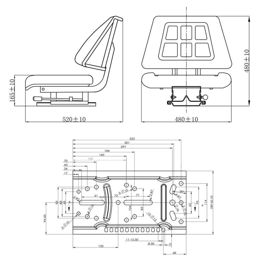 Abody Tractor Seat with Backrest Black