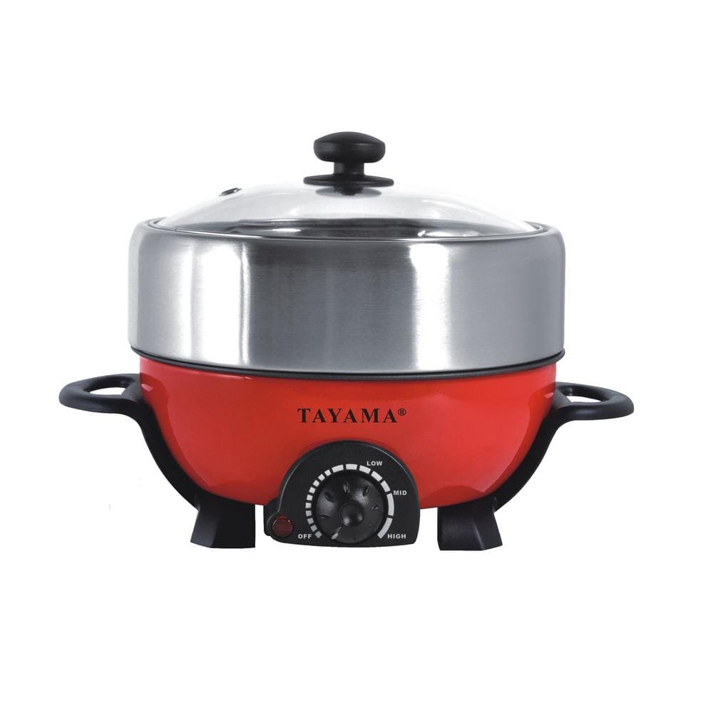 Tayama Shabu 3 qt. Red Electric Multi-Cooker with Stainless Steel Pot Grill TRMC-40RS