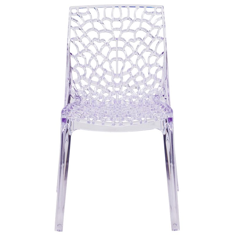 Emma and Oliver Transparent Stacking Side Chair with Artistic Pattern Design