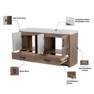 Home Decorators Collection Radien 60.5 in. W x 18.75 in. D x 34.14 in. H Bath Vanity in Halifax Oak with White Cultured Marble Top RN60P2-HO