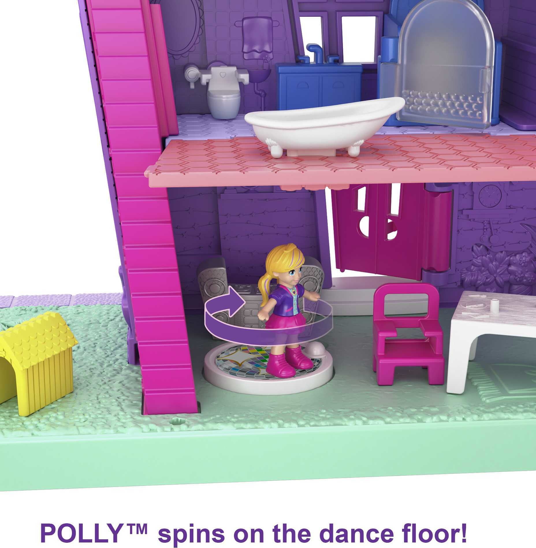 Polly Pocket Pollyville Pocket House Playset， Doll House with Micro Doll， Toy Bike and Furniture Accessories