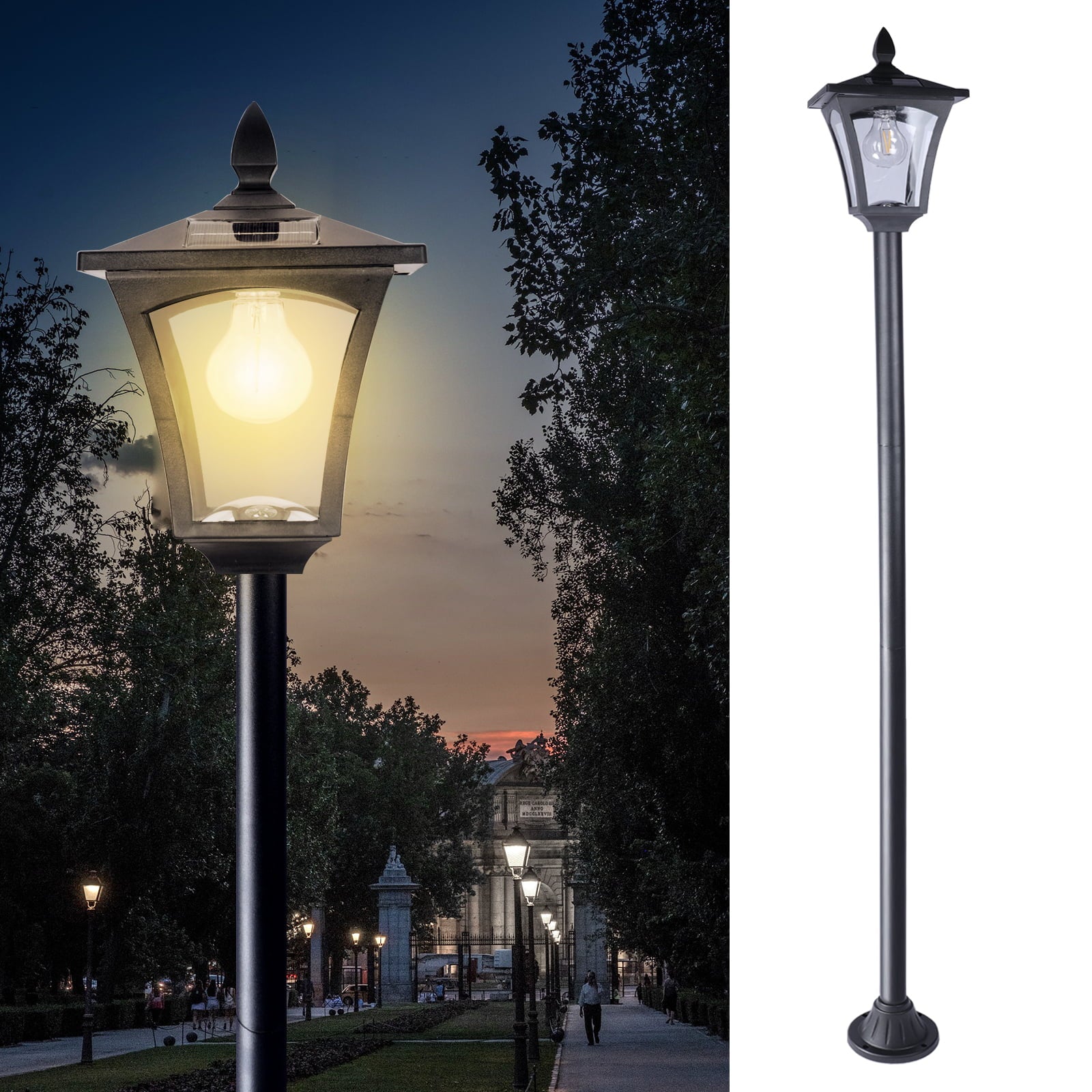 63in Vintage Solar Lamp Post Light with Planter Selectable Height Dusk to Dawn