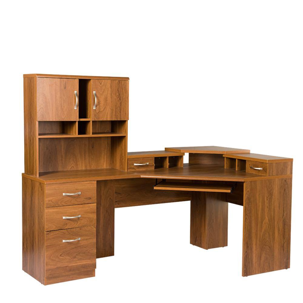 OS Home and Office Furniture Brown Reversible Corner Work Center and Hutch with Monitor Platform 22117K