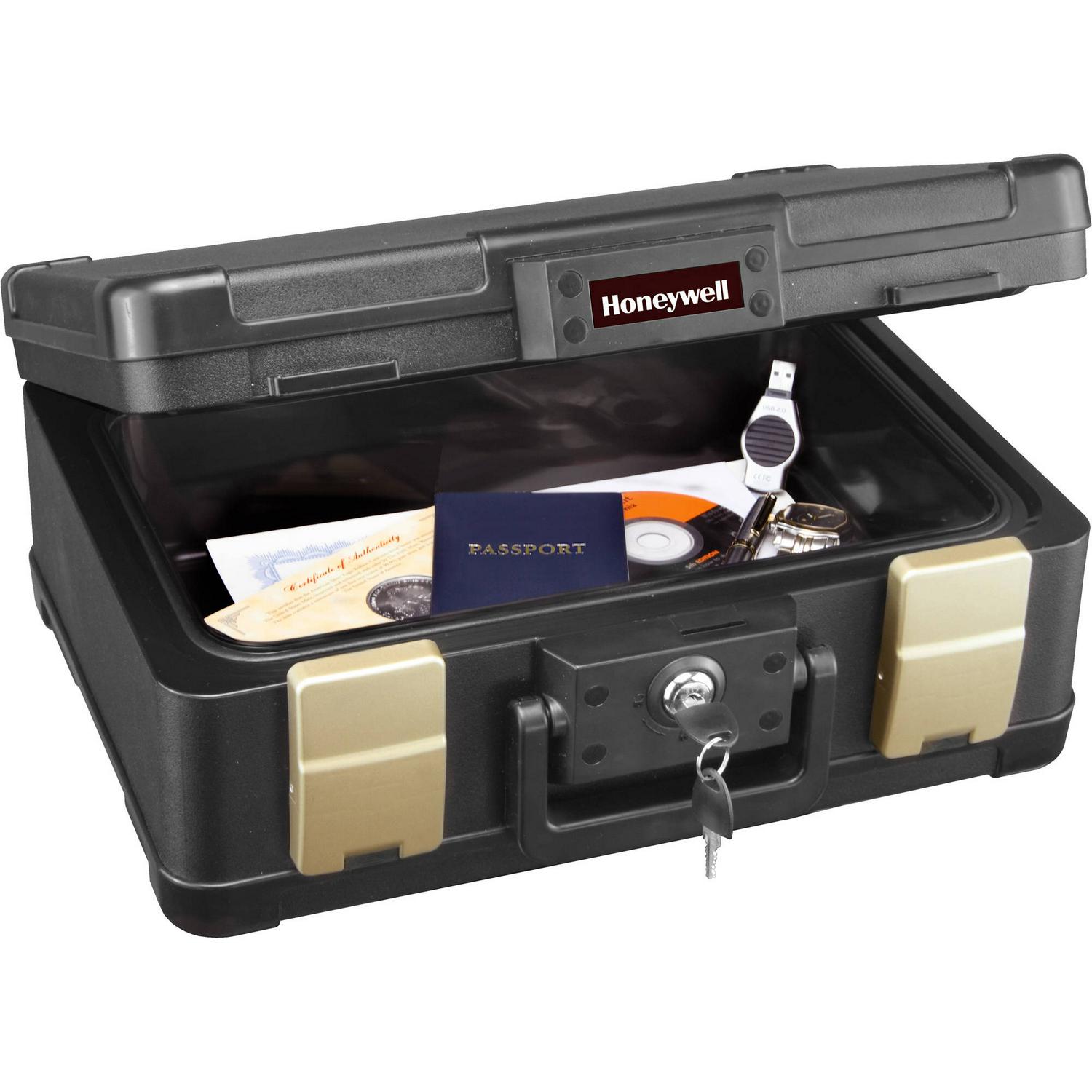 Honeywell 0.24 cu. ft. Waterproof 30-Minute Fire Chest with Key Lock， Fits A4 and Legal Size， 1103