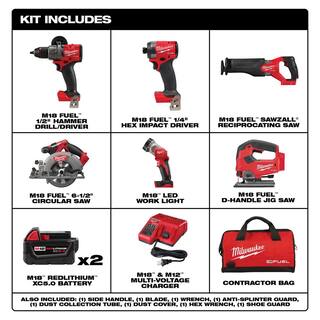 MW M18 FUEL 18-Volt Lithium-Ion Brushless Cordless Combo Kit (5-Tool) with FUEL Jigsaw 3697-25-2737-20