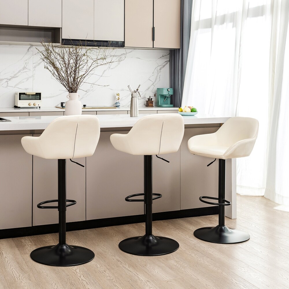 Glitzhome Set of 3 Mid Century Modern Adjustable Swivel Bar Stools   Set of 3