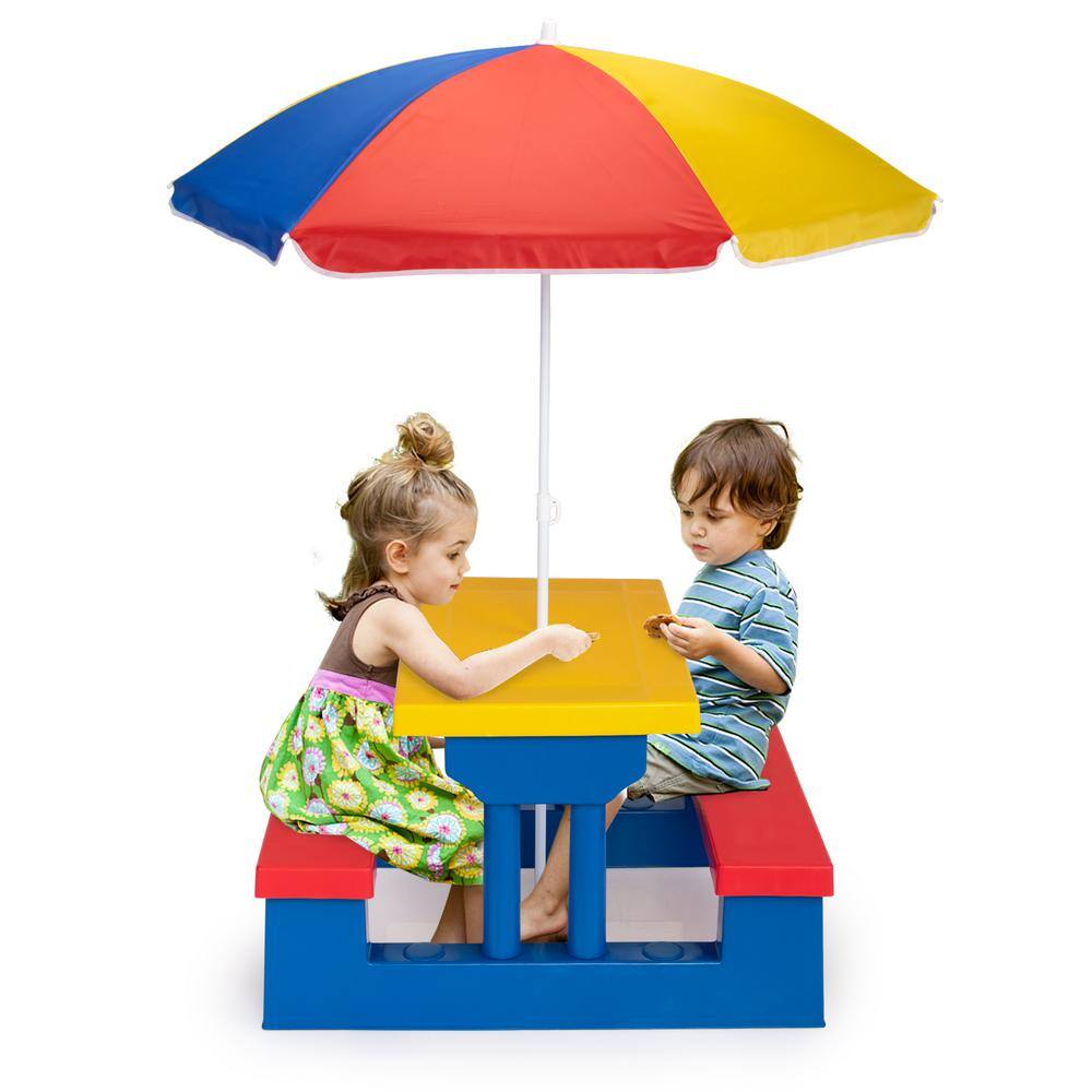 Nyeekoy Kids Picnic Table Set with Removable Umbrella and Bench for Backyard Patio TH17N0850