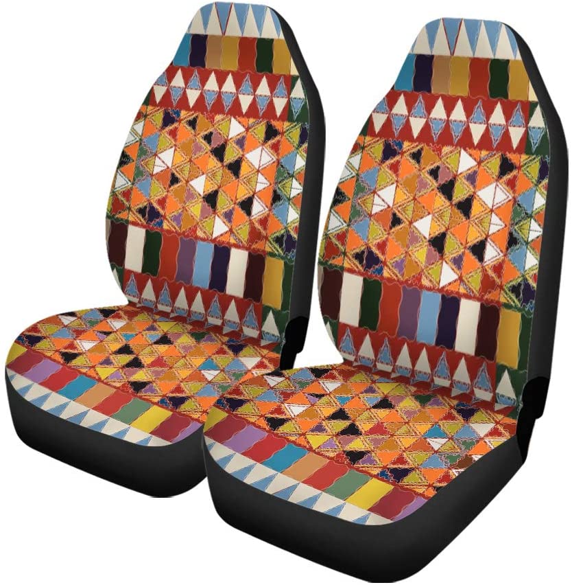 ZHANZZK Set of 2 Car Seat Covers Pattern Multicolored Abstract Carpet Old Antique Universal Auto Front Seats Protector Fits for Car，SUV Sedan，Truck