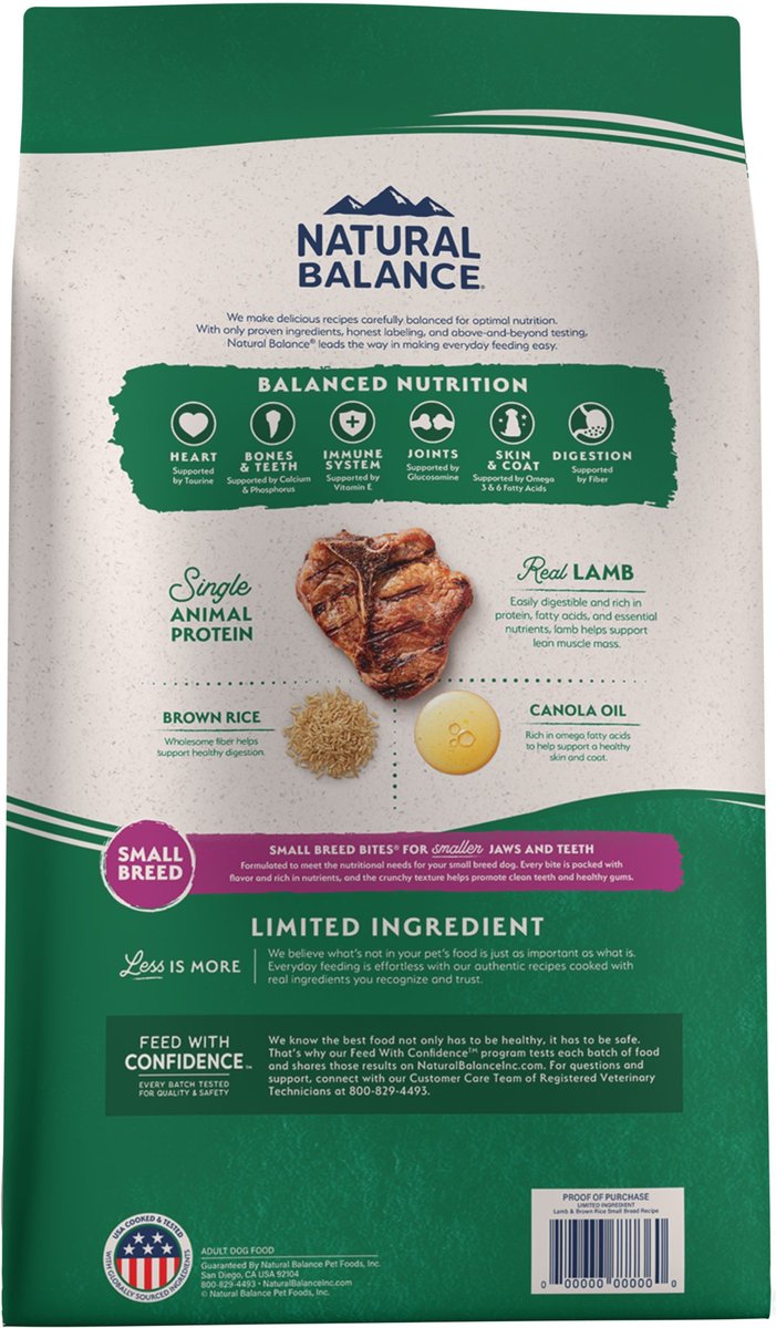 Natural Balance Limited Ingredient Lamb and Brown Rice Small Breed Bites Recipe Dry Dog Food