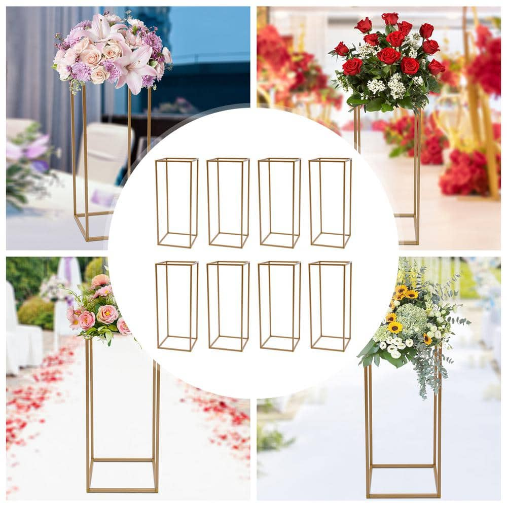 YIYIBYUS 23.6 in. Tall IndoorOutdoor Gold Metal Wedding Column Flower Plant Stand (10-Piece) JJOU3O4YWDZJ8