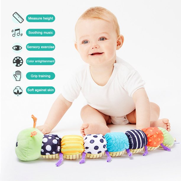 ISHANTECH Stuffed Caterpillar Baby Toys Musical Soft Infant Toy Sensory Plush Toys Crinkle Rattle with Ring Bell Design for Crawling Babies Boys Girls Newborn Preschool Toddler 3+ Month Green