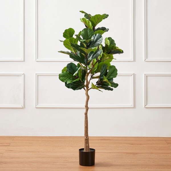 Glitzhome 5ft 61H Real Touch Fiddle Leaf Fig Artificial Tree in Pot