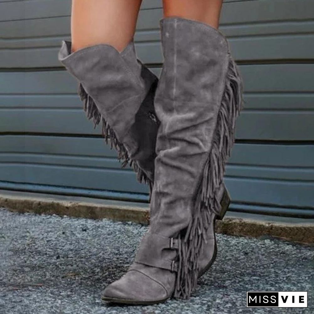 Low Heel Suede Winter Tassel Boots