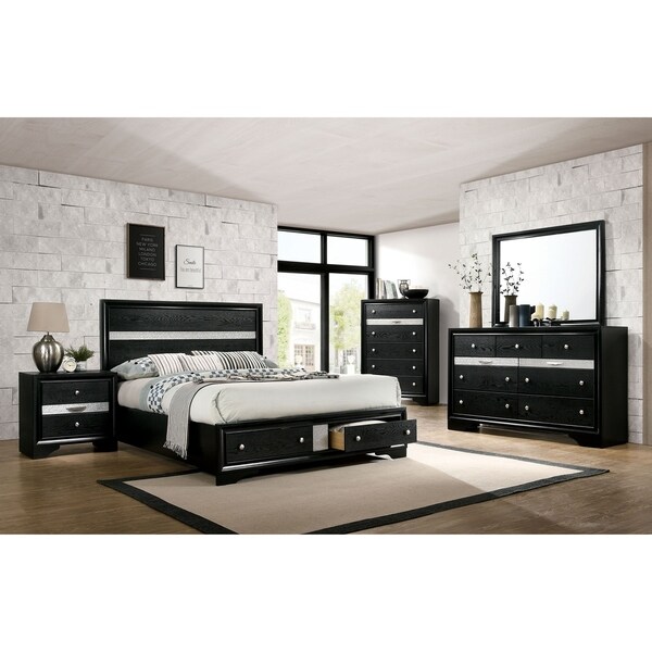 Furniture of America Manzini Black 2-piece Bed and Dresser Set - - 30374655