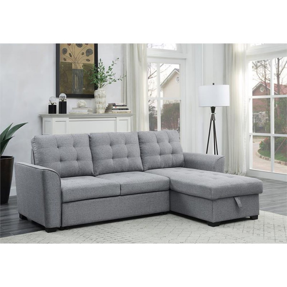 Avery Light Gray Fabric Sleeper Sectional Sofa with Reversible Storage Chaise   Contemporary   Sectional Sofas   by Homesquare  Houzz