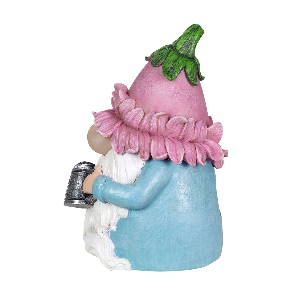 Exhart Solar Color Changing Glow Nose Gnome Garden Statue with a Pink Flower Hat and Watering Can  5 by 7.5 Inches