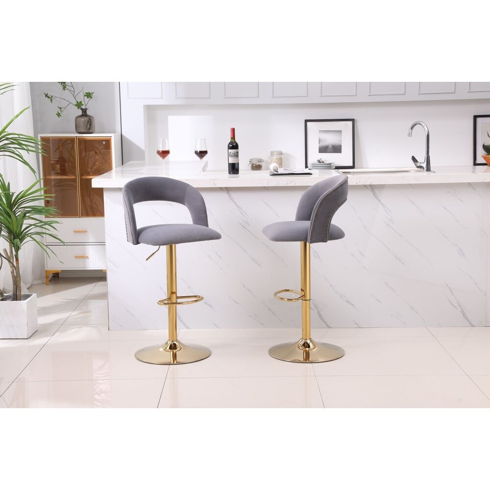 Swivel Velvet Bar Stool Counter Height Adjustable Set of 2