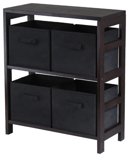 Capri 2 Section M Storage Shelf With 4 Foldable Black Fabric Baskets   Transitional   Bookcases   by Pot Racks Plus  Houzz