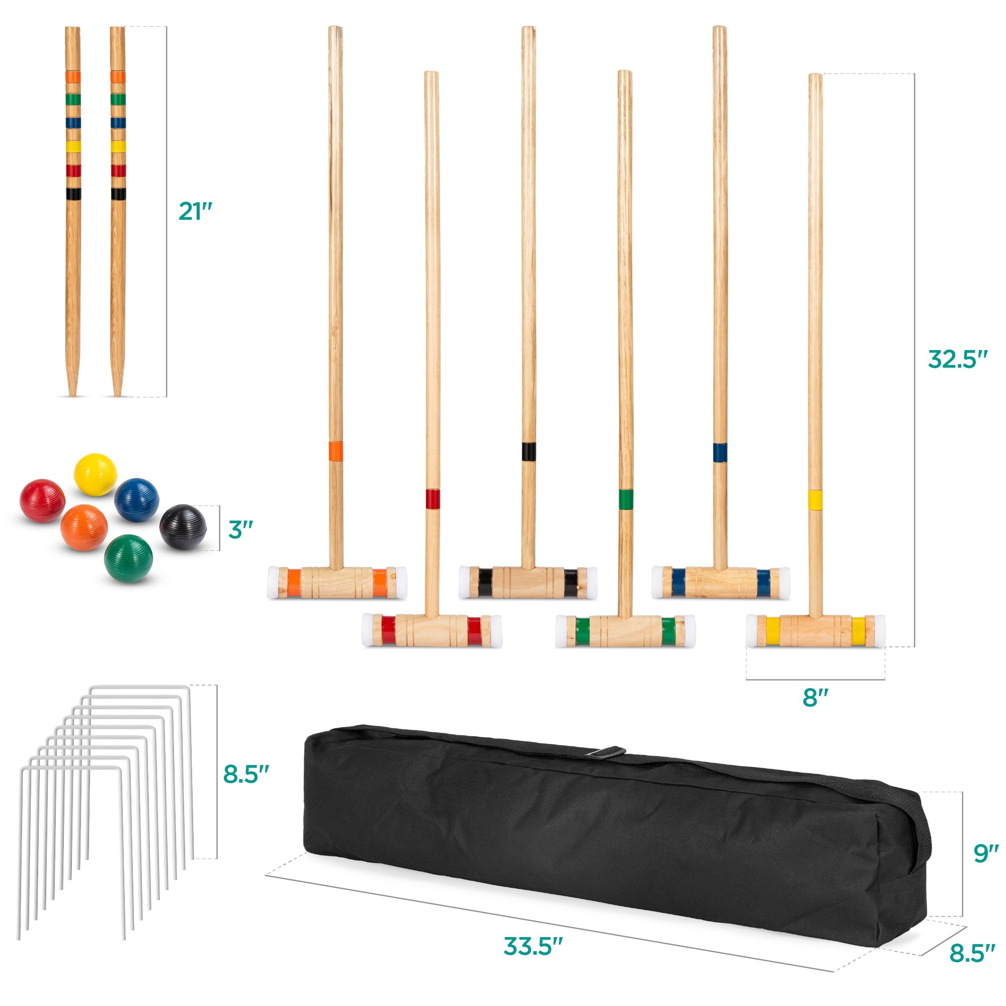 Best Choice Products 6-Player 32in Wood Croquet Set w/ 6 Mallets, 6 Balls, Wickets, Stakes, Carrying Bag - Multicolor