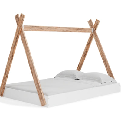 Signature Design by Ashley Piperton Contemporary Youth Tent Bed Frame, Full, Natural Wood & White