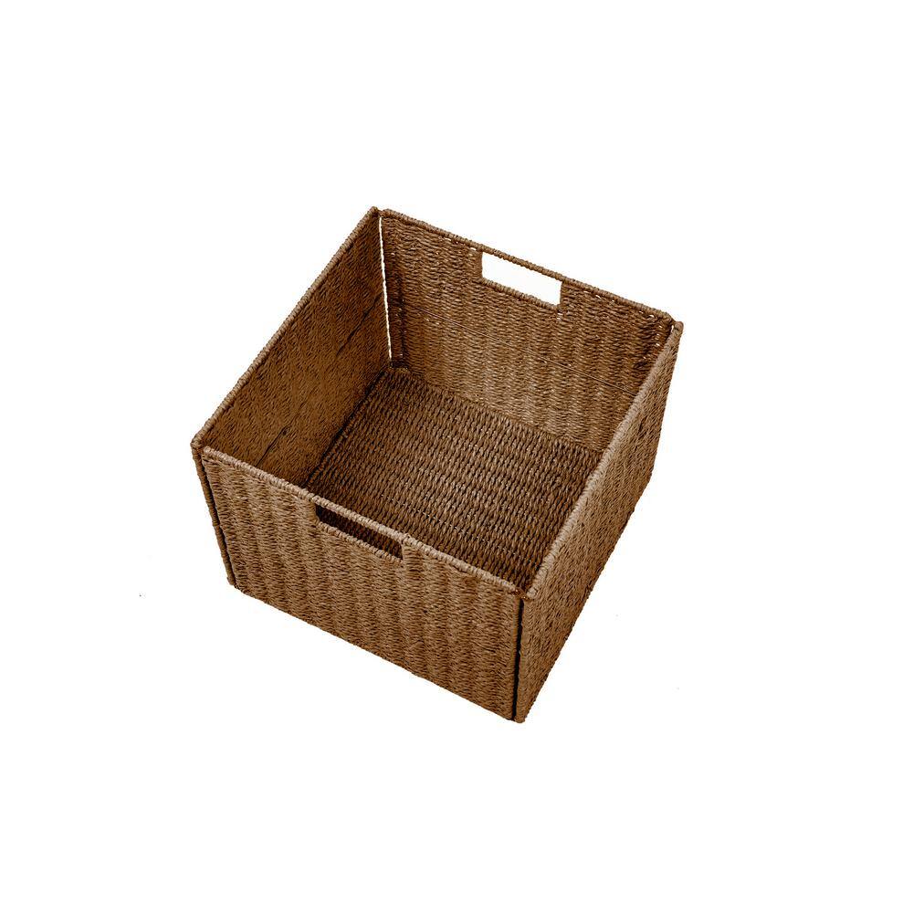 Trademark Innovations 12 in. H x 12 in. W x 12 in. D Brown Wicker Cube Storage Bin BSKT-SQ-BR