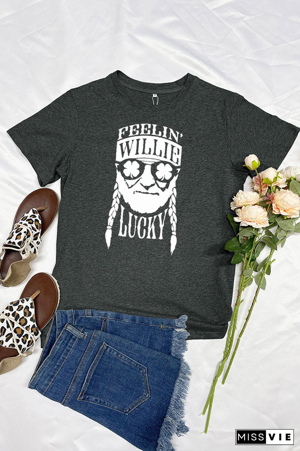 Lucky Letter Printed Tees for Women Wholesale