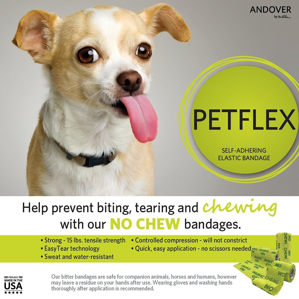 Andover Healthcare PetFlex Bitter No Chew Dog， Cat and Small Animal Bandage