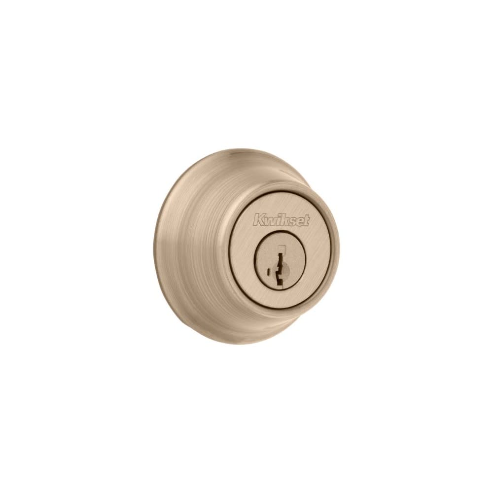 Kwikset SmartKey Door Deadbolt Antique Brass Single Cylinder