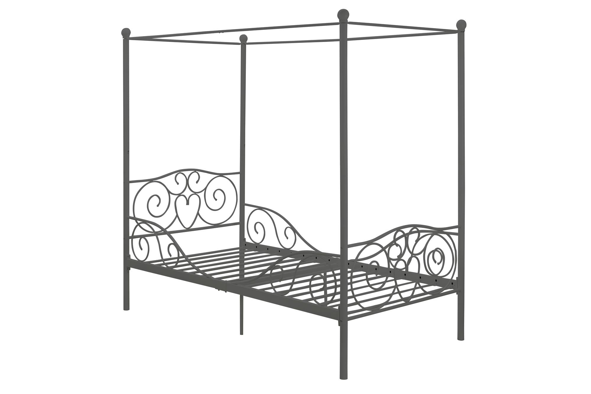 Elm & Oak Metal Canopy Kids Poster Bed, Twin, Pewter