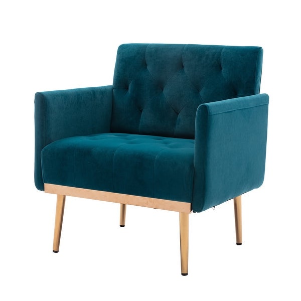 Modern Accent Leisure Chair with Tufted Cushion BackandSeat， Flared Arms and Tapered Rose Golden Legs