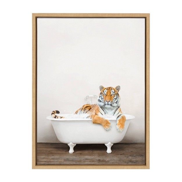 X 24 quot Sylvie Bengal Tiger In Rustic Bath Frame Canvas By Amy Peterson Natural Kate amp Laurel All Things Decor