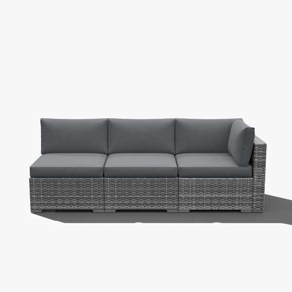 Outdoor 3 pcs Wicker Sectional Corner Sofa and Armless Sofa