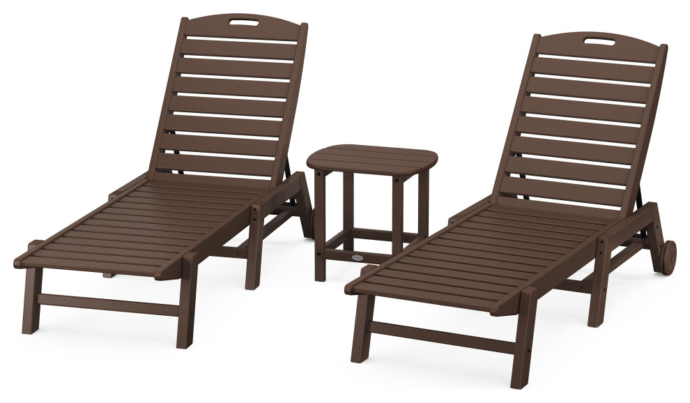 Nautical 3 Piece Chaise Lounge  Wheels Set  18 quotSide Table   Transitional   Outdoor Lounge Sets   by POLYWOOD  Houzz