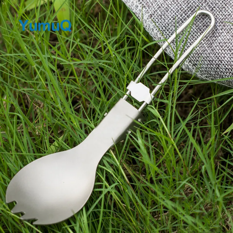 YumuQ 2 In 1 14.5cm Weight 17g Folding Titanium Camping Cooking Utensil Set For Outdoor Hiking Travel