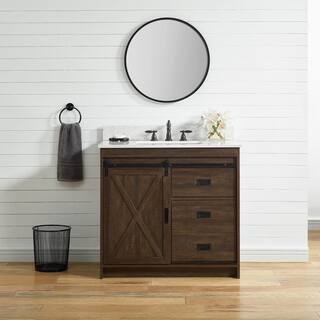 SUDIO Rafter 36 in. W x 22 in. D x 33.86 H Bath Vanity in Rustic Brown with Carrara White Engineered Stone Vanity Top Rafter-36RB