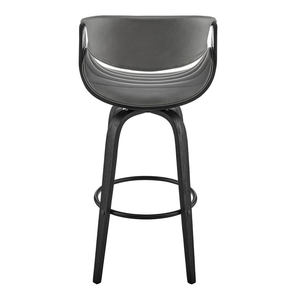 Armen Living Arya 30 in. Bar Height High Back Swivel Bar Stool in Grey Faux Leather and Black Wood LCAYBABLGR30