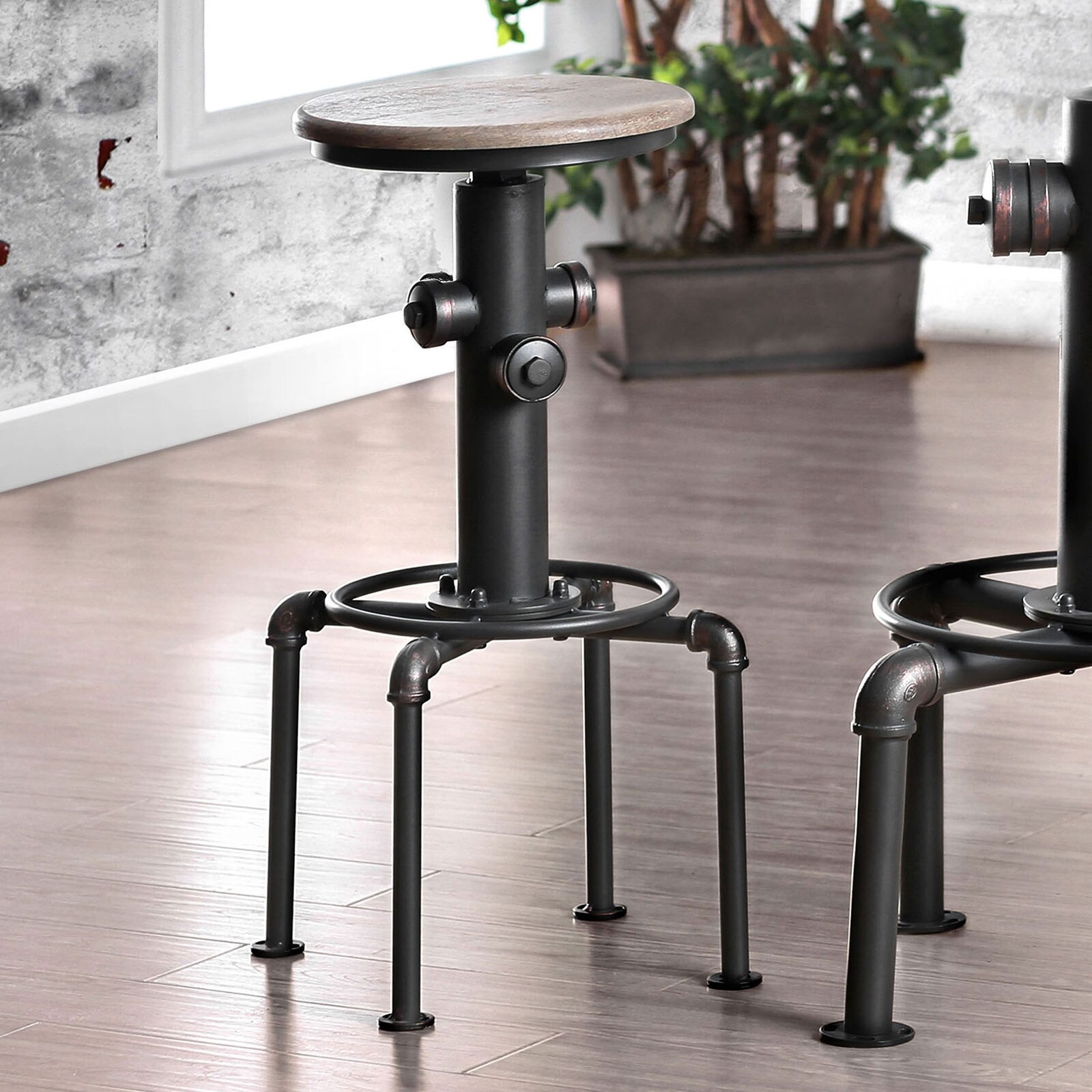 Set of 2 Bar Stool in Antique Black and Natural Tone