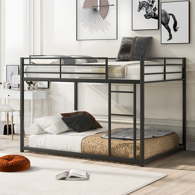 Merax Full over Full Metal Bunk Bed， Low Bunk Bed with Ladder