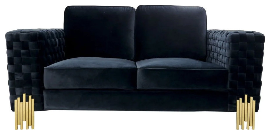 Susan Modern Velvet Glam Black and Gold Loveseat   Contemporary   Loveseats   by Rustic Home Furniture Deco  Houzz